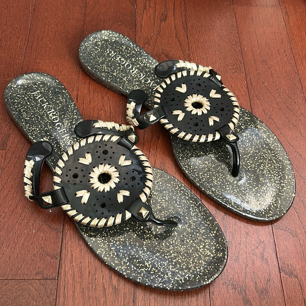 ✨ Women’s Jack Rogers Black & Gold Georgica Sparkle Jelly✨